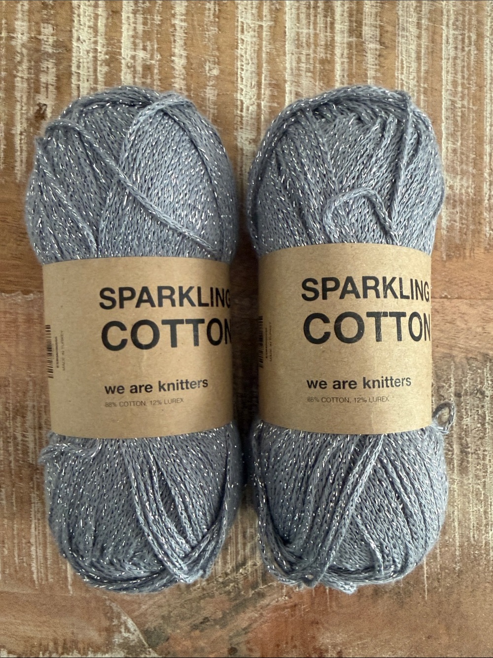 We Are Knitters Sparkling Cotton Yarn Gray Lurex Glitter Lot 2 50g Skeins
